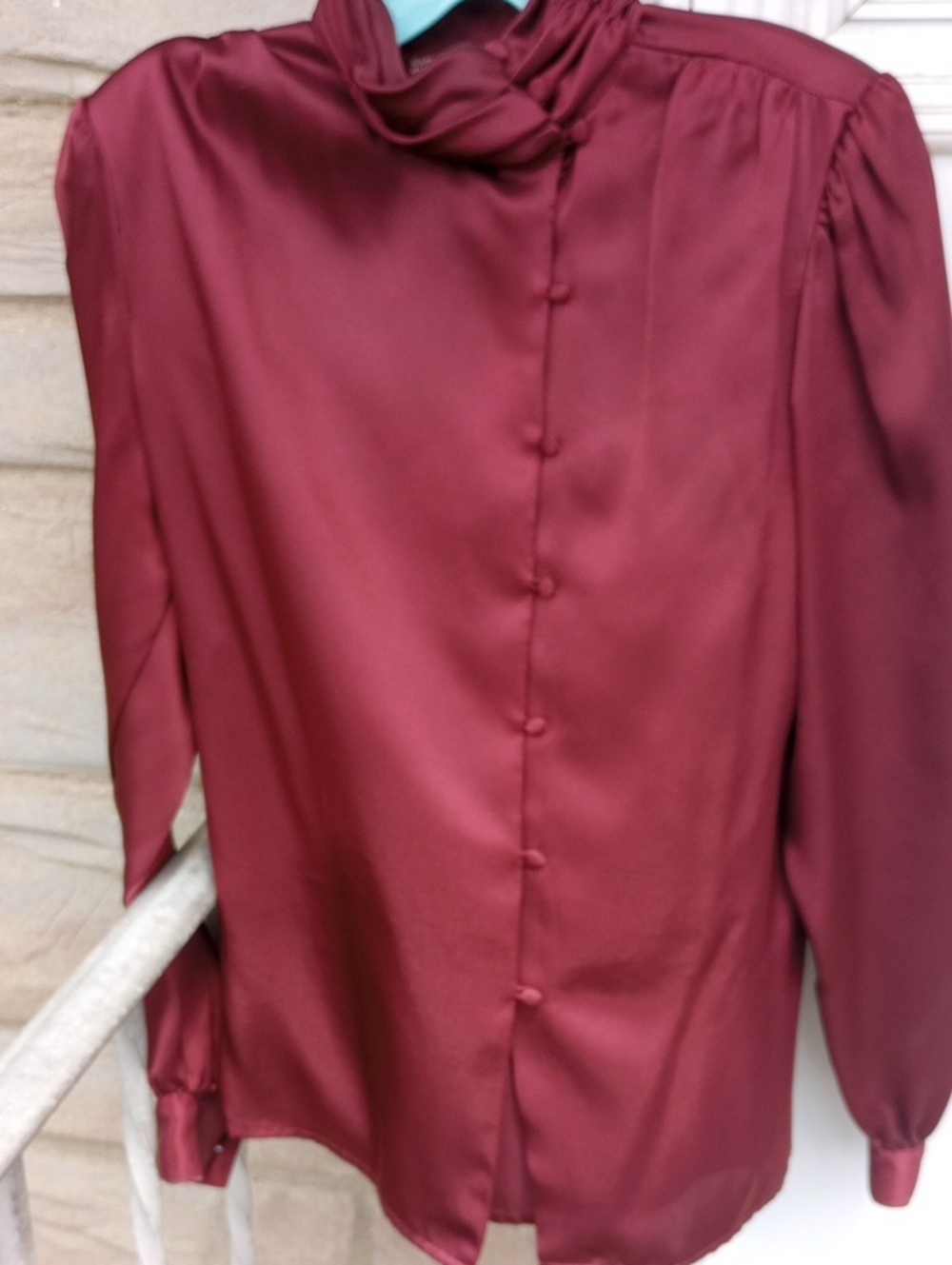 Tess Classic Modest Traditional Vintage Burgundy Polyester Blouse, Size 8